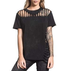 🎸NeW🤘NWT AFFLICTION STANDARD SUPPLY RAZOR SLASHED Tee XL